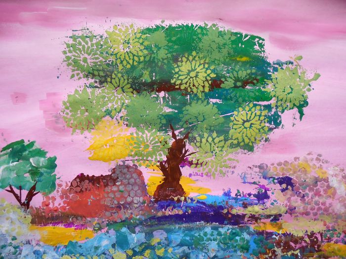 Art Studio PALETTE. Angelina Rudakova Picture.  Tempera Fantasy Trees 